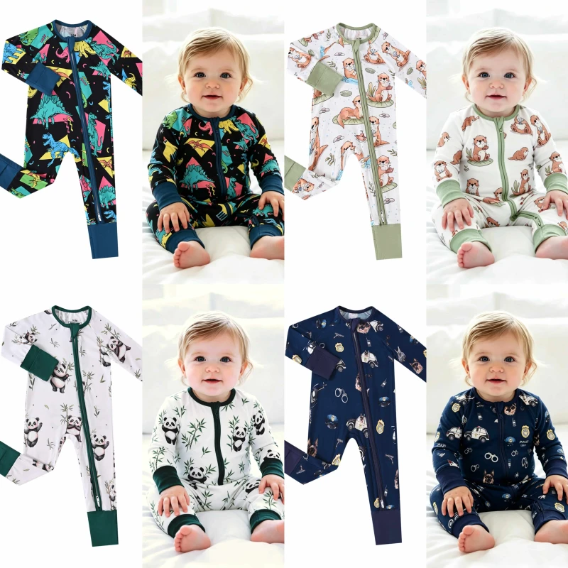 Instock Low MOQ Kids Bamboo Pajamas Custom Logo Printed Toddler Daily Sleepwear Production