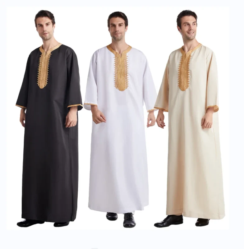 Islamic Dubai Men's Traditional Islamic Clothing Abaya Kaftan Dubai Style Prayer Robes for Eid Arab Dress Factory Price