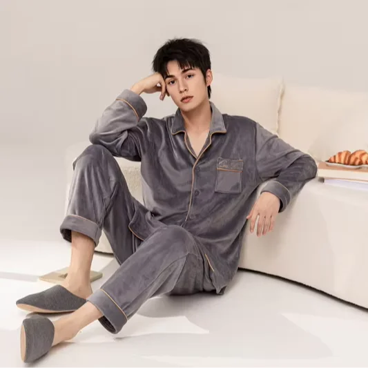 Island Fleece Men's Winter Warm Home Pajamas Warm Pajama Set