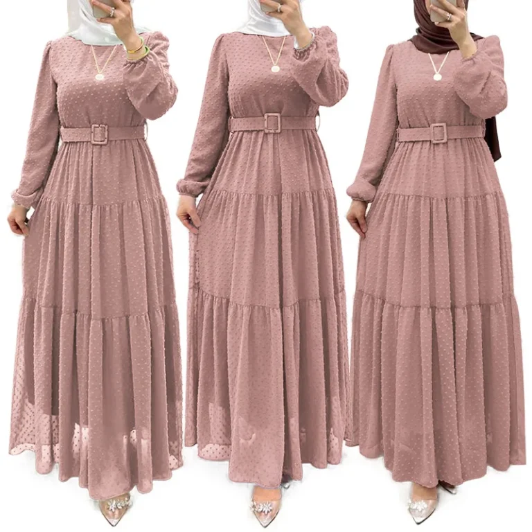 Jacquard-Muslim-Dress-Womens-Modest-Hem-Long-Dress-Womens-Ramadan-Islamic-Traditional-Robe-with-Belt