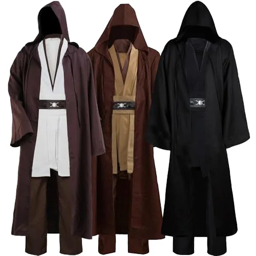 Jedi Knight Men's Costume Robe Adult Male Tunic Costume Hooded Uniform Full Set Halloween Cosplay Cloak