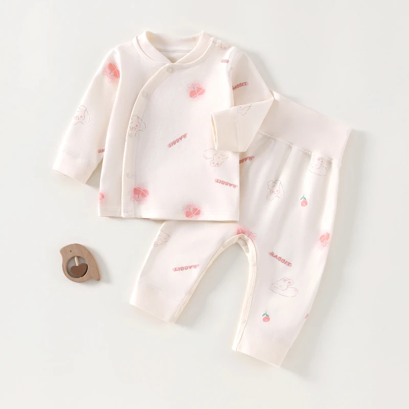 Ka Ka Bear Spring Baby 2PCS Cotton Cartoon Print Tops Hipsters Pants Single Breasted Full Sleeve Soft Breathable