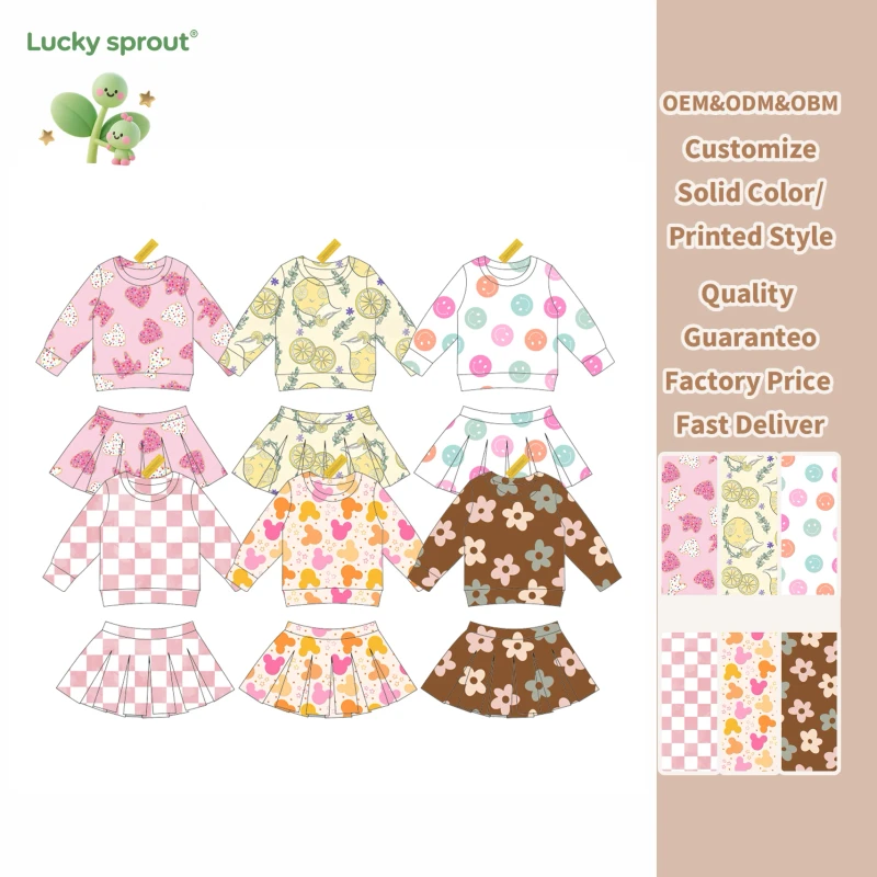 Kids Baby Sweater and Shorts Set Two Piece Customized Print Label Children Girls Cotton Waffle Lounge Sets