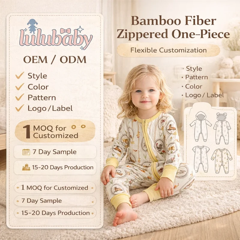 Kids Bamboo Zipper Jumpsuit Baby One Piece Pajamas Toddler Soft Breathable Sleepwear Custom Bamboo Romper