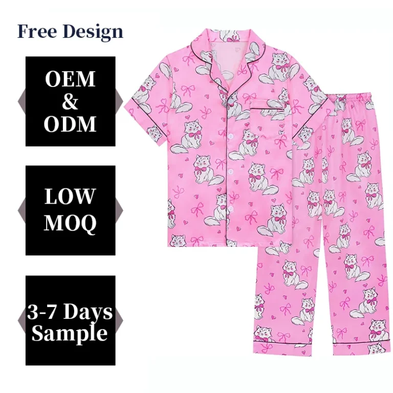 Kids-Breathable-Sleepwear-Cartoon-Girls-Night-Pajamas-Set-Customised-Summer-Rainbow-Unicorn-Sleepwear