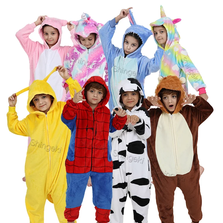 Kids Cartoon Animal Kigurumi Flannel Pajamas Onesie Pijamas Summer Lounge Wear Infants Leopard