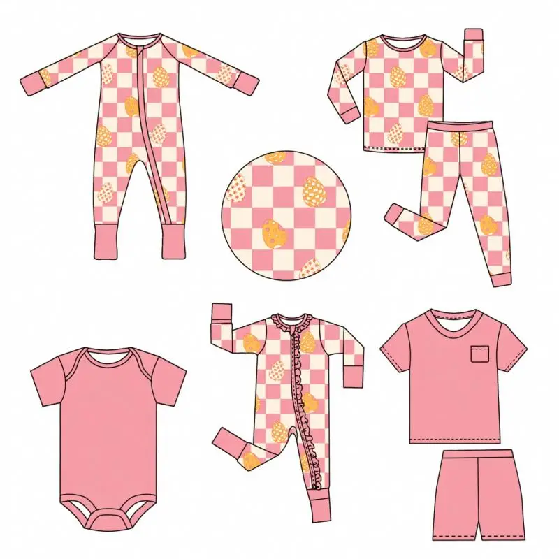Kids Easter Bunny Egg Baby Romper Children's Bamboo Antibacterial High Elasticity YKK Zipper Pajamas Baby