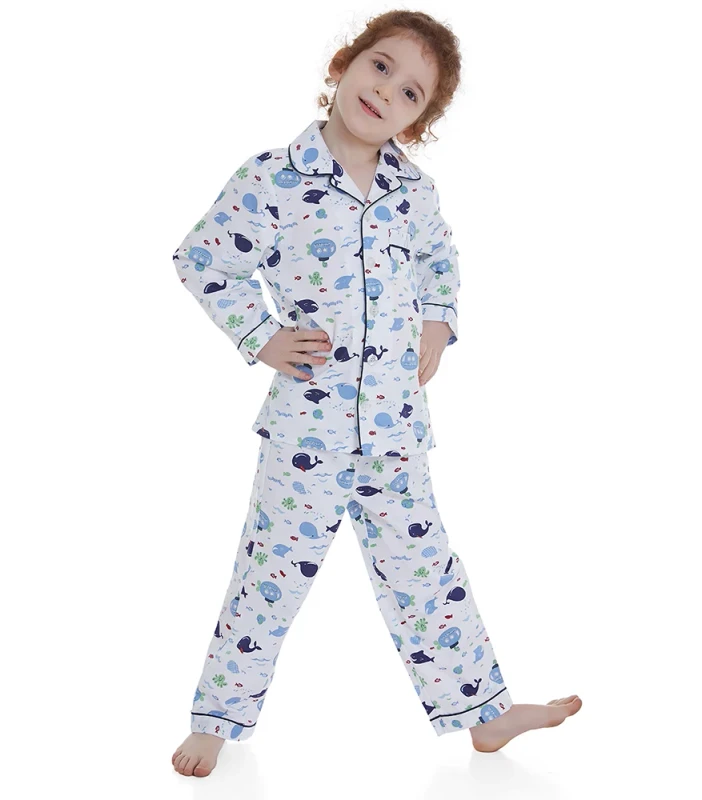 Kids Girls Boys 100% Cotton Flannel Animal Print Autumn Long Sleeve Fire Retardant Pajama Set