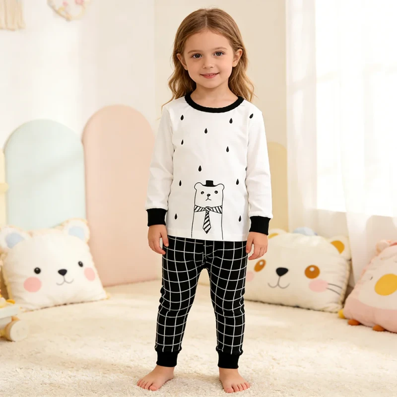 Kids Girls Boys Pajamas Set Spring Autumn Breathable Cotton Long Sleeve Unisex Toddler Sleepwear Children Clothing Set