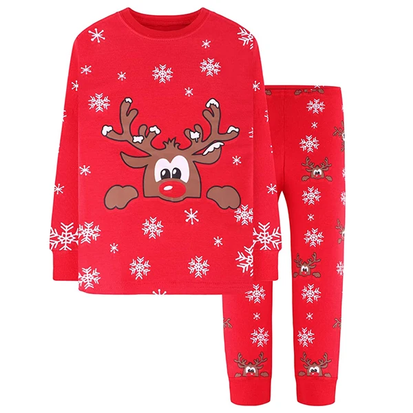 Kids Pajama Set Christmas Elk Print 100% Cotton Pajamas Long Sleeve with Pants Children's Pajamas