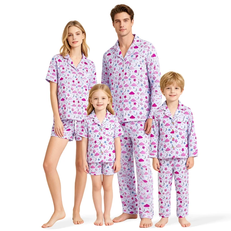 Kids Pajama with Button Bamboo Certified Summer Family Matching Clothes Pajamas with Newborn