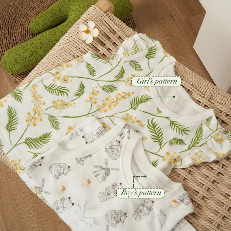 Kids Pajamas Summer Jumpsuit Baby Custom Bamboo Cotton Pajamas Newborn Sleeveless Clothes Set