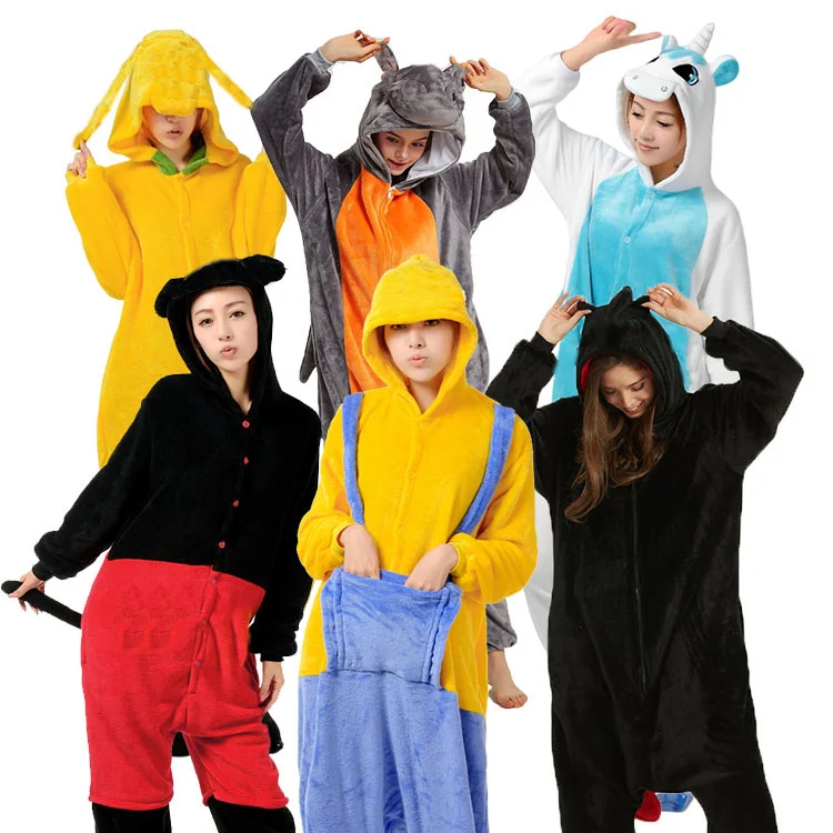 Kigurumi Pajamas for Adults Kids Pikachu Animal Stitch Onesie for Women Halloween Christmas Cosplay Costumes Woven