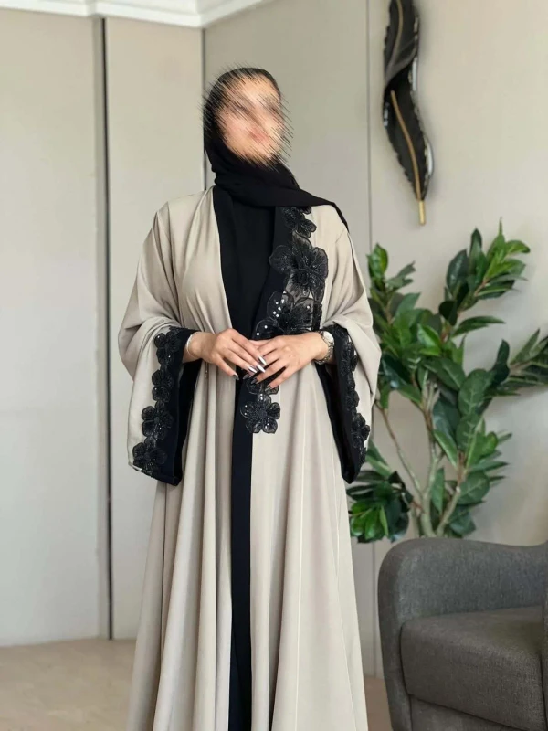 Kimono Open Abaya Dress Muslim Modesty Women Black Lace Embroidered Cardigan Oversized Women's Coat Festival Eid Dress