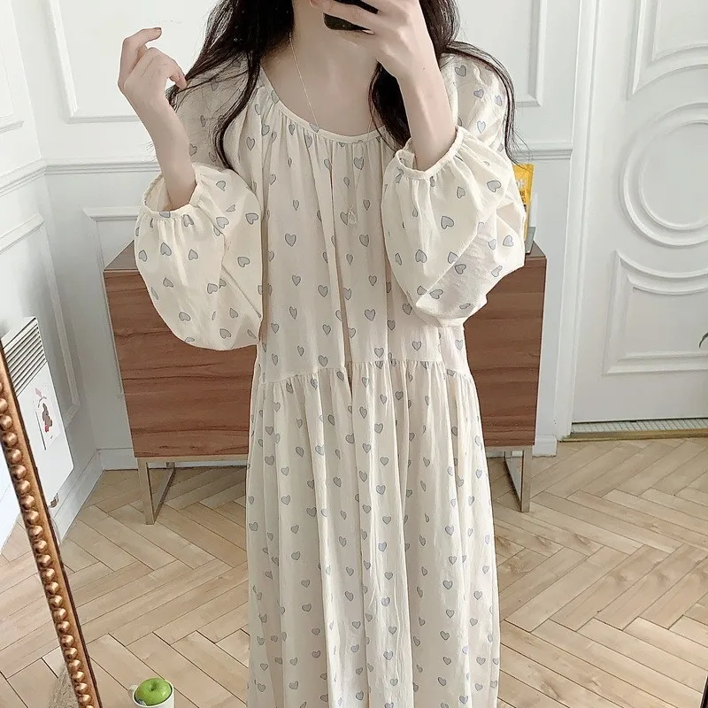 Korean Style ins Early Spring Long Sleeve Nightdress for Women High-End Homewear Sweet Heart Princess Style Backless Nigh