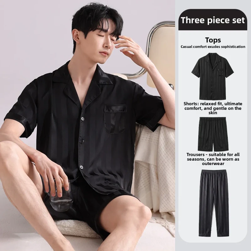 L 3XL Ice Silk Satin Men's Pajamas Spring Summer Lightweight Breathable Cool Comfortable Short sleeved Shorts Teenagers Simple