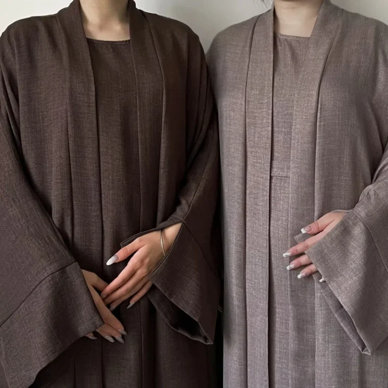 LM038-Muslim-Ramadan-Celebration-Plain-Womens-Prayer-Robe-Three-piece-Set-with-Ruffled-Linen-Texture-and-Cardigan