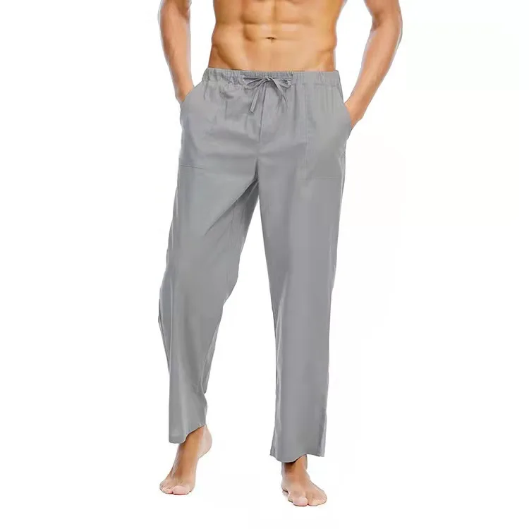 LYN9193 Men's Cotton Linen Print Pajama Pants Casual Thermal Style Comfortable Soft Plus Size Sleepwear Ready to Ship