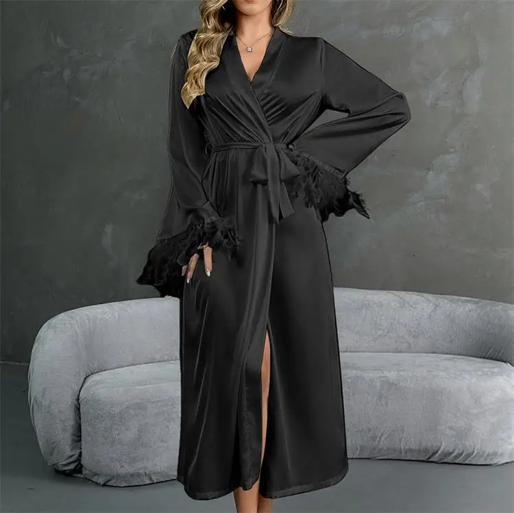 Lace Sexy Girls Nightdress Sexy Sleepwear Lace Nightwear Feather Trim Pajamas