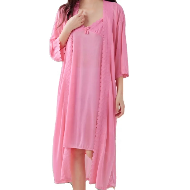 Ladies' 2 Pieces Lingerie Embossing Lace Sleepwear Female Sexy Nightwear Dresses Bathrobe Nightdress for Sexy Enchanting Women