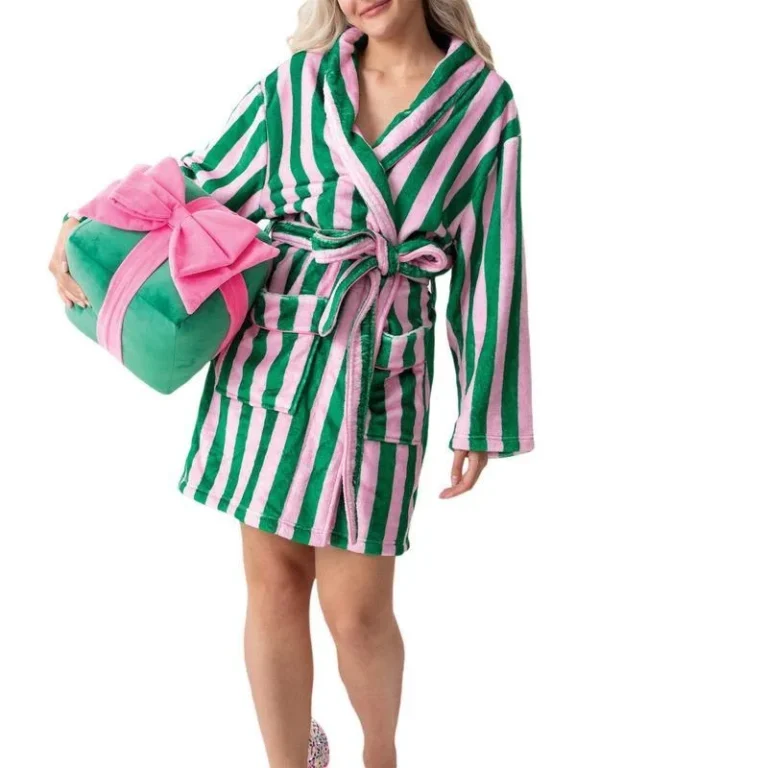 Ladies-Ladies-Coral-Fleece-Quick-Drying-Pajamas-Fashion-Home-Clothing-Bathrobe-Absorbent-Color-Strip-Stitching-Womens-Sleepwear