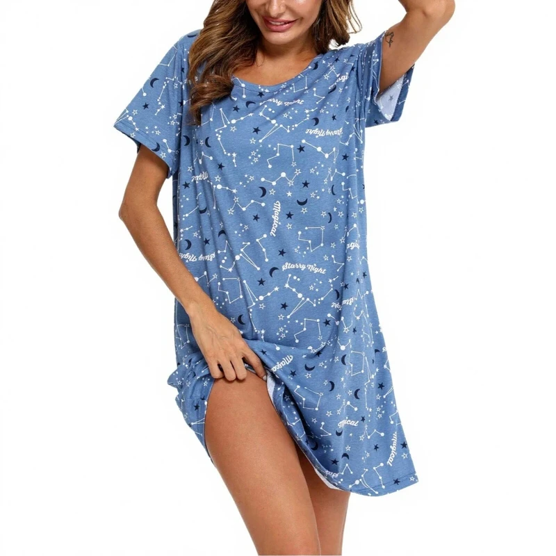 Ladies Sleepshirts Jumpsuit Plus Size Luxurious Woman Night Dress Short sleeved Custom Printing Women's Nightdress
