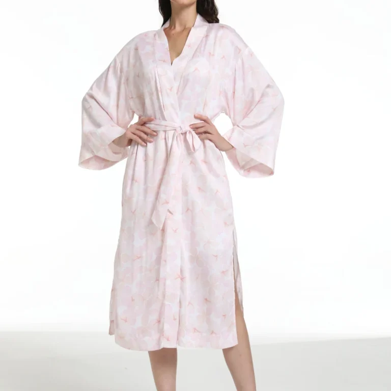 Ladies-Summer-Cozy-Loungewear-Bath-Robe-Pink-Floral-Cotton-Bamboo-Bathrobes