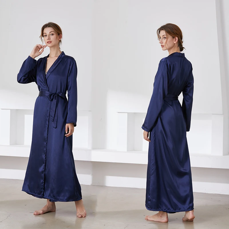 Lady's Home Pajama Night Dress Super Soft Satin Robe Ankle Length Lounge Robes for Summer Autumn Spring
