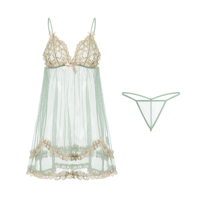 Lady's Sexy Nightdress Cute Transparent Temptation Gauze Lace Nighty Skirts Home Wear Sleepwear Pajamas for Women