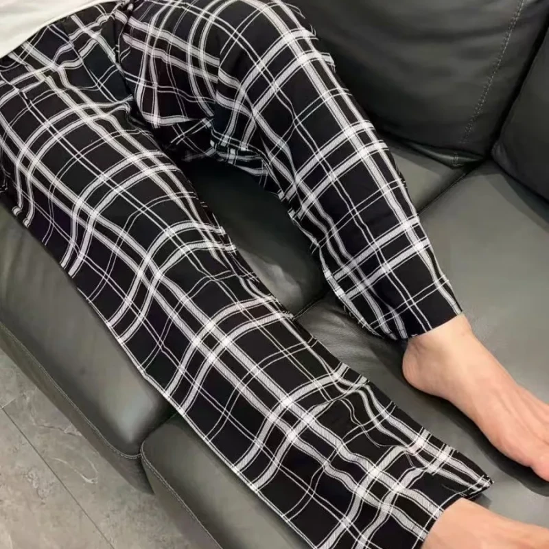 Large Size Colorful Star Breathable Summer Lightweight Viscose Plaid Sleep Bottoms Home Casual Pants Men Women