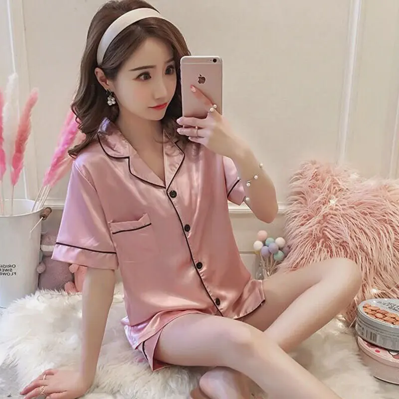 Large Size M-5XL Ice Silk Women's Summer Cardigan Short sleeved Shorts Cool Silk Loose Fit Homewear Suit