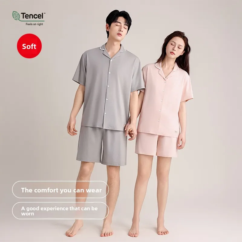 Lenzing Modal for Summer Breathable New Style Men's Women's Turn down Collar POLO Collar Short sleeved Pajamas Couple