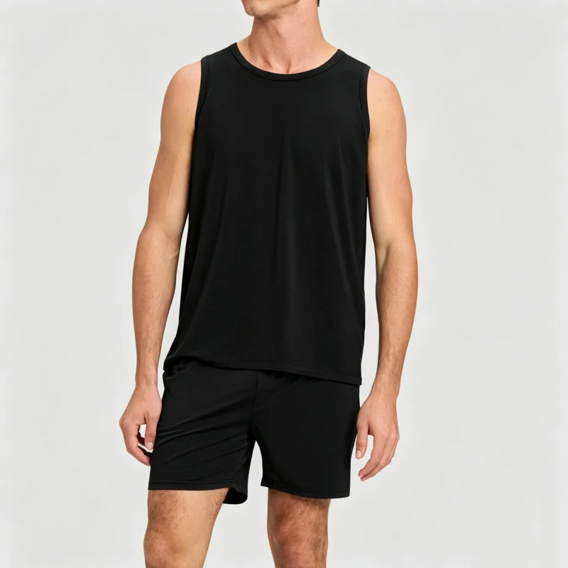 Lightweight Bamboo Cotton Mens Sleepwear Set Loungewear Pjs Men Tank Top Shorts Pajama Sleep Set