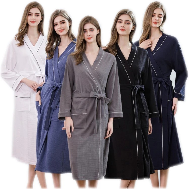 Lightweight-Full-Length-Robes-Woman-Night-Ladies-Pajamas-Soft-Fast-Drying-Long-Lasting-Cotton-Waffle-Kimono-Bathrobe