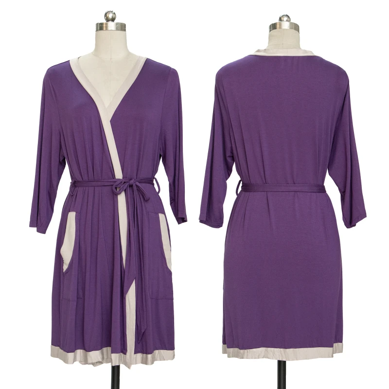 Lightweight Ladies Pajama Robe Bamboo Viscose V neck Women's Sleep Comfy Robe