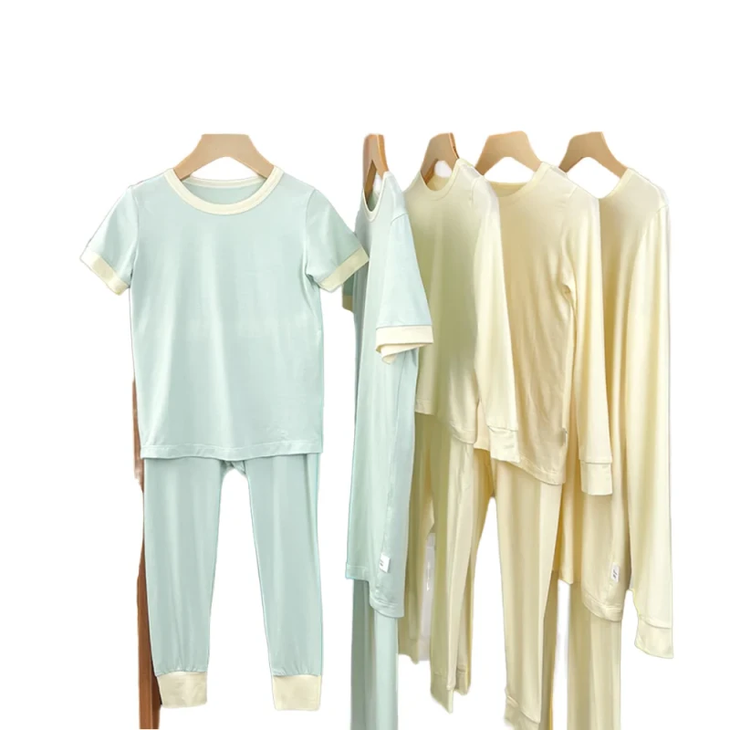 Little Little Class Custom Solid Bamboo 2 Piece Toddler Pajama Set O Neck Collar for Family Matching