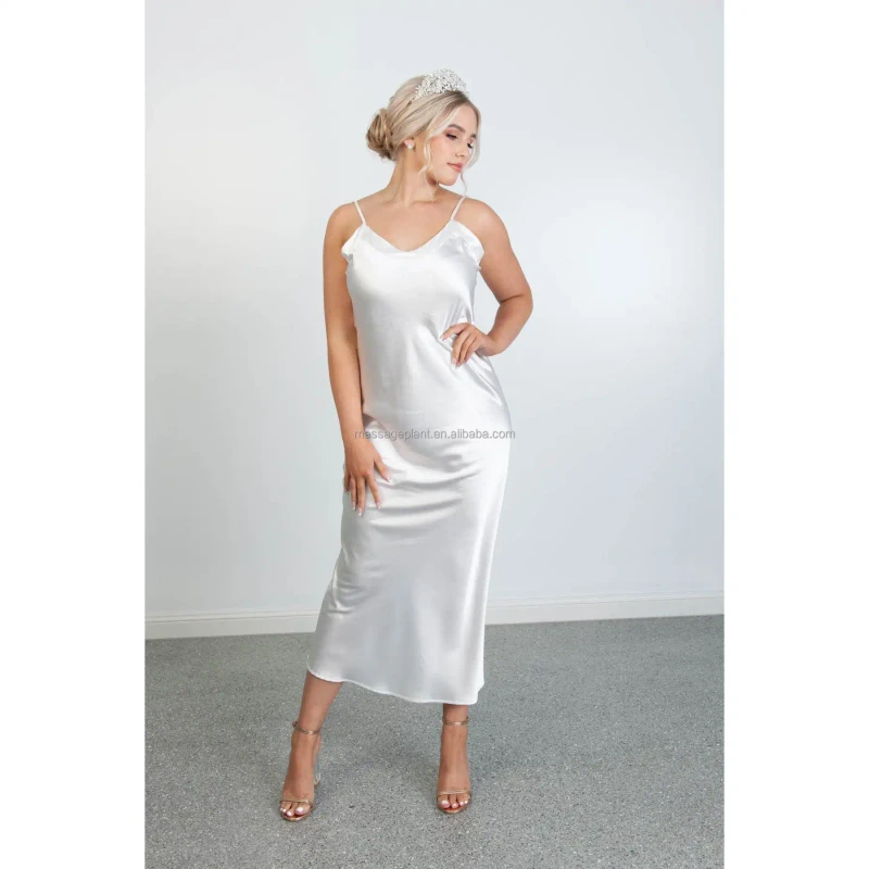 Long Satin Nightgowns Camisole Top With Slim Shoulder Strap Nightdress Home Underwear Sleepwear