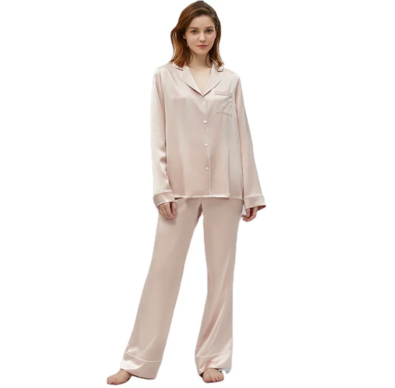 Long Sleeve 100% Silk Breathable Soft Luxury Pajamas Set for Women Summer Autumn Spring