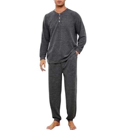 Long Sleeve Long Pants Henley Collar Modal Casual Men's Home Wear Set