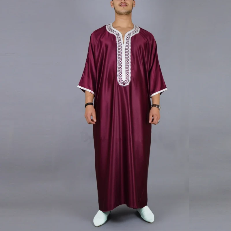 Long Sleeve Men's Muslim Robe Casual Middle East Arabic Medium Sehe Fashion Breathable Embroidered Robe