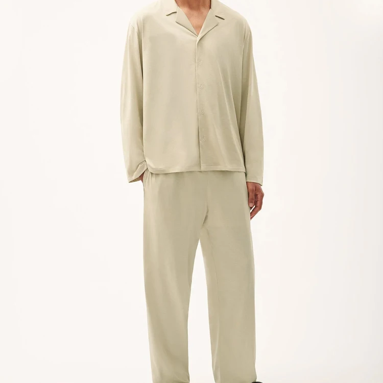 Long Sleeve Pyjama Set Organic Cotton Men's Pajamas Sets Sustainable Mens Night Suit Custom Button up Sleepwear for Men