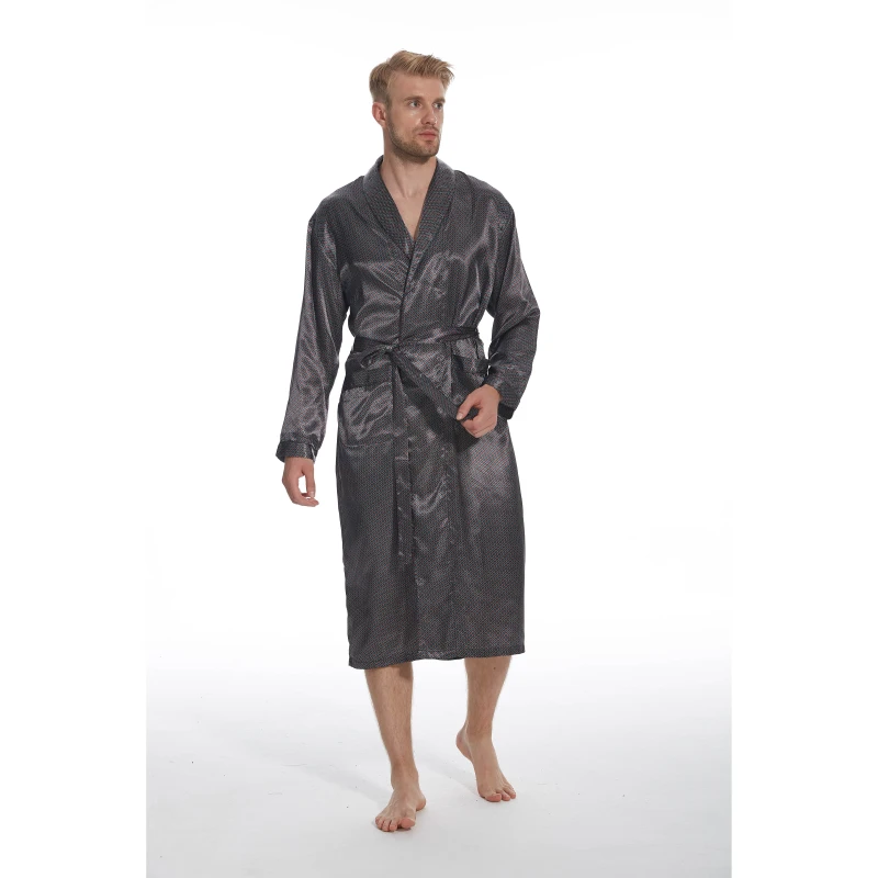Long Sleeve Sleepwear Bathrobe Oversized Satin Nightgown Men's Silk Kimono Robe Plus Size Summer Home Clothing