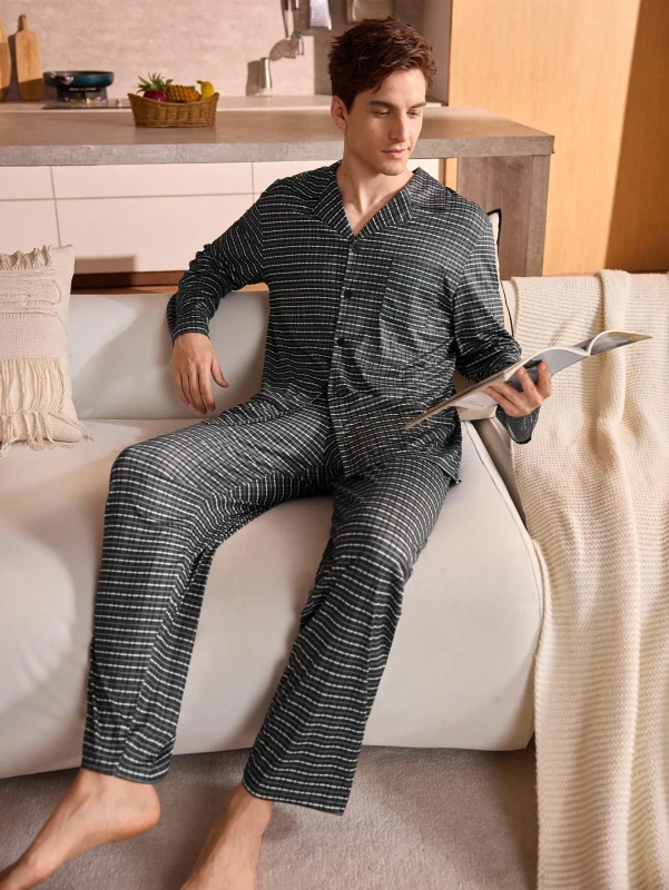 Long Sleeve Sleepwear Men's Pajamas Night Suit Eco Friendly Warm Cozy Pijamas for Men