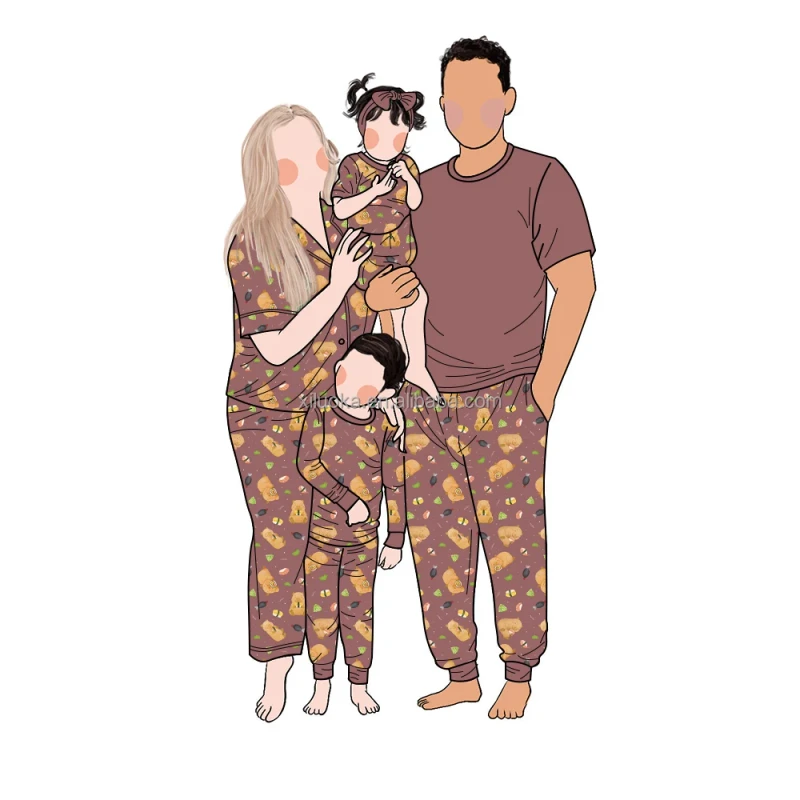 Long Sleeve Winter Bamboo Fiber Pajama Set for Baby Girls Plus Size Christmas Family Cartoon Design