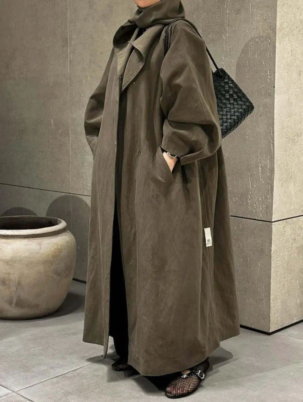 Long Trench Coat Oversized Loose Abaya Robe Outerwear Modest Open Front Coat Islamic Casual Windbreaker Outer Garment