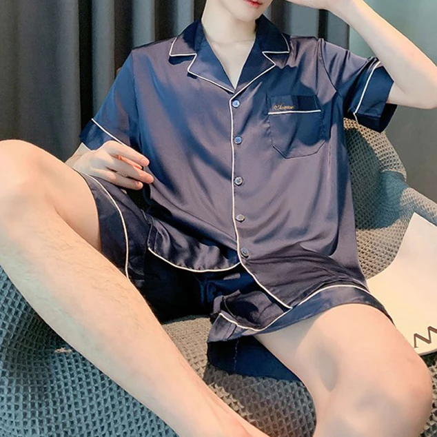 Loungewear Men Pajama 2 Piece Pajama Shorts Sets Satin Silk Pajamas for Men Set
