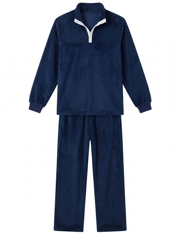 Loungewear Set Featuring a Collared Long sleeve Custom Logo Men's Flannel Pajama Pants