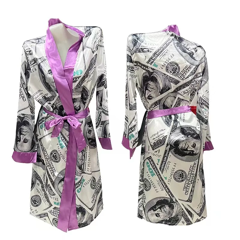 Luxury Bath Women Money Robe Silk Satin Robe Pajamas for Woman