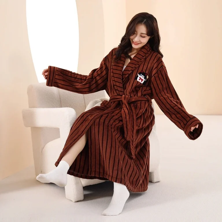 Luxury-Casual-Slim-Womens-Winter-Coral-Fleece-Bath-Robe-Machine-Embroidery-Front-Logo-Animal-Print-Drawstring-ODM