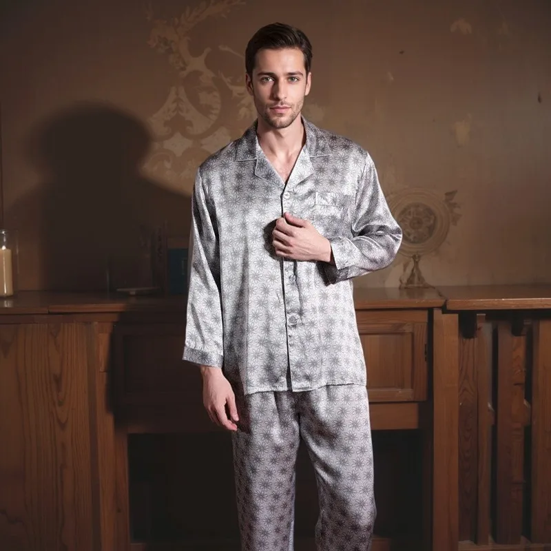 Luxury Comfortable Breathable 100% Silk Pajamas Long Sleeved Long Pants Two-Piece Set Silk Home Wear